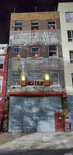 Historical industrial building that has favorable zoning to allow both Roof Garden living & running your business from the same building.  Utilize the double wide truck parking / loading dock for your cars / truck needs while utilizing the same space as your showroom/ Gallery / store / event space.  This industrial building dates back at least as far as the 1920s and was home to a smoked fish company in the early 20th century making front page of the newspapers five times in it&rsquo;s 100yr history. With the four-story, 25-foot-wide, 8, 200-square-foot property features 13 feet roll-up gate, parking for two trucks, and 12- to 14-foot-high ceilings throughout. It&rsquo;s currently utilized as a film / photographic production facility which can continue or be delivered vacant. The buildings usage is grandfathered in as Industrial but has a residential zoning which allows conversion to residential , mix used and or Industrial commercial. It offers a multi dynamic space. Very much industrial with a truck loading dock/ double street driveway, a stainless steel freight elevator, existing vintage graphics on front facade, has a private rooftop garden connected with an amazing Penthouse Office Space. The rooftop garden has approximately 1000 ft and is sitting on a solid concrete roof that could support the capacity and weight of around hundred people. Also available is a smaller front rooftop garden overlooking a wide Street and City Park. This is the hub of cultural Renaissance of Brooklyn. Surrounded by vibrant Greenpoint, Bushwick, downtown Manhattan, Bed-Stuy, Fort Greene.  Building has multiple transportation options. Three separate subways, able to Bicycle to all surrounding areas and plenty of street parking. Located near (4) subways L, M & J, and G train. The L train stop, 4 blocks (Montrose Avenue) ; from the M & J train stop, block and a half away (Lorimer Street) and the G train, block and a half away the (Broadway stop). Do not miss this great Opportunity !, Building Size:25&rsquo; x 100&rsquo;