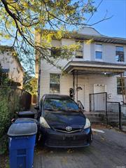 Semi-detached 2 family, 5 bedrooms, 2 full bath. 1st fl- 2 brs, full bath, Kit, LR/Dr. 2nd fl- Occupied 3 brs paying $2320.00 NO LEASE, full bath. Full basement. Parking in front. Near schools and transport.