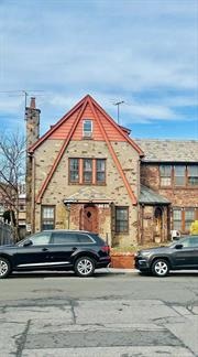 Sold as-as. R-4 Zoned Semi-detached brick corner property situated in a quiet block Rego Park desirable Neighborhood. The House offers 5 large size bedrooms and 2.5 baths. 1st floor enters in with a bright, filled nature sunlight living room with a wood burn fireplace. Eat-in Kitchen and formal dining room, an extra room can be used for home office or play room with enclosed sunroom in the back. 3 large bedrooms with a 4 piece bathroom on the 2nd floor. Full bath and 2 bedrooms on the 3rd floor. Natural Gas heating. The house close to M&R 63 rd Dr. train station, Woodhaven Blvd restaurants, stores and buses, Rego Park Shopping center, easy access to LIE, 2 cars garage and much more.