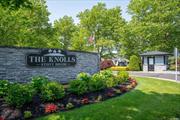 Welcome to The Knolls; a vibrant 55+ community, and see this 2-bed, 2-bath condo. Enter via the attached garage or the front door to an open floorplan with a dining area, the kitchen with a washer and dryer, oak cabinets, and sparkling white appliances. The living room has sliders to a sunroom with a skylight. A large en-suite bedroom holds a bathroom with a shower and dual closets. The 2nd bedroom, a roomy closet, and close by a 2nd bathroom with a bathtub complete the home. Extras include wall-to-wall carpeting, a new Bryant HVAC/heat pump, and an AO Smith hot water heater. Low maintenance of $355/mo includes basic Optimum cable, Wi-Fi, water, landscaping, garbage, and snow removal. The clubhouse has an activities room, a heated pool, a bocce court, and more! Pet-friendly (1 pet max 30 lbs.). Close to shopping, dining, parks, and the beach. Call now to schedule your private showing!