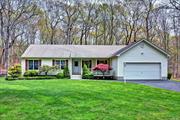 Welcome to 12 Bayberry Rd located in the heart of Wading River and tucked away on a peaceful cul-de-sac. This home is meticulously maintained and is on over an acre of property with total privacy. Inside there are hardwood floors, a stunning kitchen with quartz counters, beautifully updated baths, fireplace and deck overlooking your own Koi pond with waterfall, 3 large bedrooms including a master suite with walk-in closet. Full basement with outside entrance. Beautiful Bayberry Park is right around the corner. So close to all the North Fork has to offer: Vineyards, farms, restaurants and beaches.