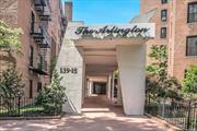 Spacious and bright 2 Bedroom corner unit on the fourth floor of the Arlington!! Large living room and dining area, updated kitchen with Energy Saving- Stainless, abundance of closet space throughout this unit for your treasured items, hardwood floors, high ceilings, updated bathroom. A Full Service building with 24hr door service, Package room, Bike room, Storage room $25, Garage parking $90- waitlist, Laundry room, Children&rsquo;s play area. Electric and cable not included in Monthly Maintenance. Ideal location for commuters!! JFK/LGA within mins, E/F trains, Express into Manhattan -Q44/QM21/Q20A-buses. Closes proximity to Queens Blvd, park, shops and restaurants.