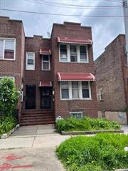 Legal 2 family brick house, semi detached, each level has 2 br, Lr/Dr, Kitchen, Full bath. Spacious back yard with parking space. Walkout basement with separate entrance. Walk to #7 train, Q66, Q48 and Q19 buses. Excellent investment opportunity. Occupied Sale, CASH offer only.