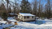 Cute Tiny Home! This rustic seasonal cottage features an open floor plan with high ceilings, a living/dining area, and a modest kitchen with an antique gas cooking stove, 2 bedrooms and a bath with a shower stall. A great opportunity for a country escape or use as an Airbnb. This home is set on a double lot, situated on a quiet road. Just minutes to lakeside dining and Bethel Woods Center for Performing Arts.