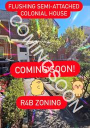 Coming Soon! R4B Zoning! Sunny and Bright South Facing All Brick Semi-Attached Colonial House. R4B Zoning can convert to 2 Family House. Large Living Room, Formal Dining Room, Eat-In-Kitchen. 3 Bedrooms and 1.5 Bath. Full Finished Basement with High Ceiling and Separate Entry. One Car Garage and 2 Parking Spots. Very Low Tax. Quite Block. Close to Kissena Park,  Supermarket, Shopping and Restaurants. Buses:Q17, Q20, Q25, Q34 and Q44. Close to LIE. A Must See.