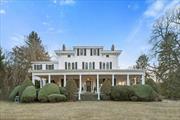 Welcome to 570 North Street in Harrison, NY. This stunning 1855 Greek Revival home features elegant design seamlessly blended with contemporary luxury. Behind a striking stone wall and iron gate, this exceptional property spans 1.28 level acres. The mahogany wrap-around porch welcomes your guests and offers a wonderful connection to the beautiful landscape. The interior includes a grand double living room, formal dining area, cozy den, and sophisticated library, with a flow ideal for entertaining. 6 spacious bedrooms and 4 full baths with 2 half baths, showcase luxurious spa-like finishes. The bright eat-in kitchen is equipped with premium appliances, including SubZero and LaCornue. An extensive renovation started in 2010 included down-to-the-studs updates, new Marvin windows, and modern systems, enhancing both functionality and aesthetics. With its unique architectural features and modern amenities, this is a must-see for discerning buyers seeking a blend of history and luxury.