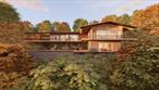 This exceptional mountain property showcases innovative architectural design that respects and enhances its natural setting. This 3, 100 square foot home offers sophisticated living spaces with direct connection to the surrounding landscape. The main living area runs parallel to the natural slope, partially integrated into the terrain for energy efficiency and protection. Floor-to-ceiling triple-pane sliding glass doors open completely to create a seamless transition between indoor comfort and outdoor living, with panoramic mountain views from every angle. The primary suite occupies a premium position extending outward from the main structure, providing exceptional privacy and commanding views. Its private deck creates an elevated vantage point above the tree canopy toward distant mountain peaks. With three bedrooms, three and a half baths, and a versatile den that can function as a fourth bedroom, the home accommodates guests with ease. The thoughtful floor plan balances communal spaces with private retreats. Premium materials throughout include warm cedar cladding and architectural concrete elements that complement the natural surroundings while providing exceptional durability and minimal maintenance. Kaaterskill House represents a rare opportunity to own a significant architectural property that delivers both everyday livability and a meaningful connection to the mountain landscape. Modern luxury meets natural beauty in this thoughtfully designed mountain retreat.