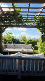 RARE TAX ABATEMENT UNTIL JUNE 2032! PRIVATE 1, 332 SF ROOF DECK WITH UNOBSTRUCTED MANHATTAN VIEWS DEEDED INDOOR PARKING AVAILABLE GUT-RENOVATED IN 2022. This 3BR/2BA penthouse in the heart of LIC offers 1, 466 SF of interior space and a 1, 332 SF private, landscaped roof deck accessible only from the unit. Enjoy custom teak planters, a wisteria-covered pergola, automatic irrigation/lighting. The 2022 renovation features a custom kitchen with Italian marble counters (Tuffskin protected), Viking/Miele appliances, and reverse-osmosis water filter. 2022 gut-renovated bathrooms have marble-top vanities, gold fixtures, and fog-proof mirrors. The master suite includes a walk-in closet and en-suite bath. High ceilings and double-pane windows provide light, views, and peace. Factory House offers a gym, playroom, library lounge, and resident terrace. Deeded parking and storage available. Pet-friendly. Steps to 7, N, W, R, E, M & G trains. Tax records state 0 square feet. Floor plans shows 1466 sq ft.
